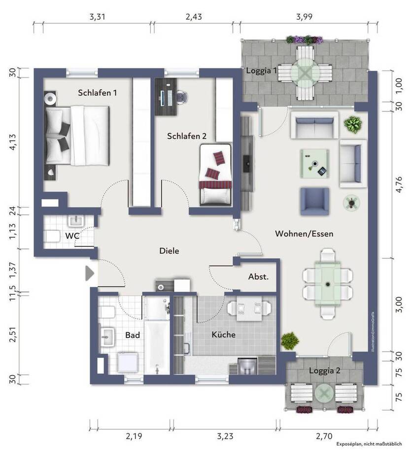 Blömker! Attraktive 3,5-Raum Wohnung mit zwei Balkonen und Garage!