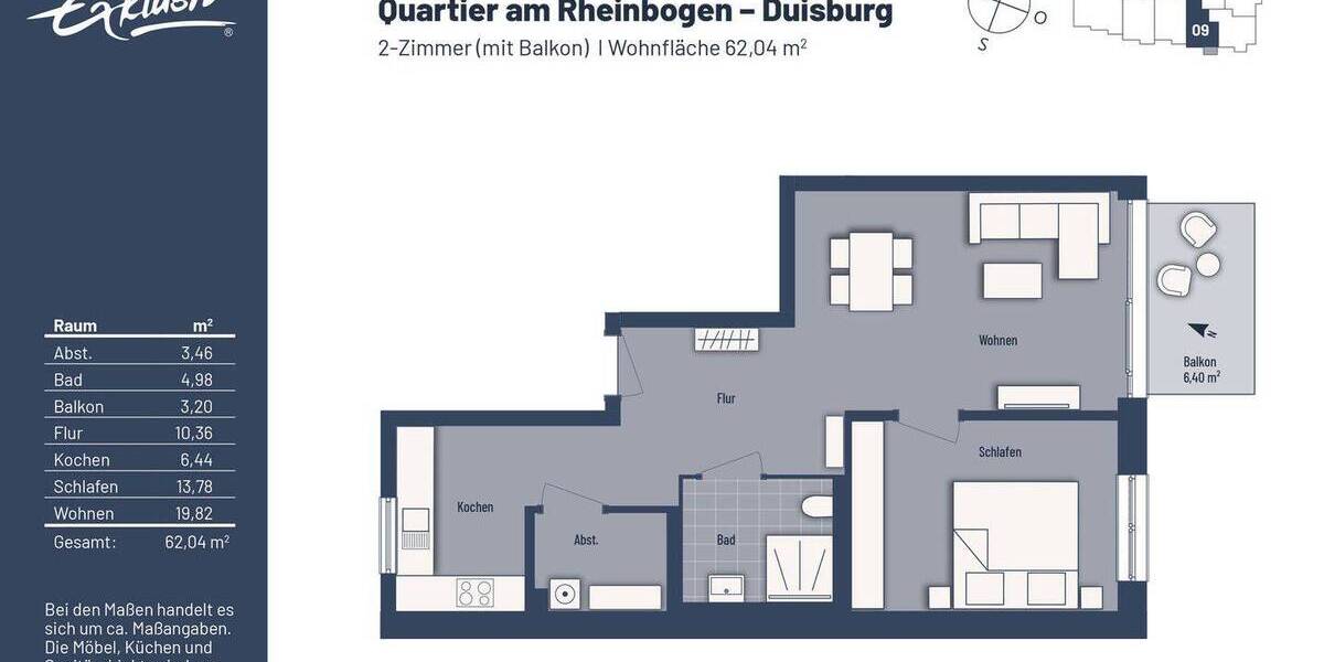 Etagenwohnung Duisburg Buchholz - 2 Zimmer, 61 m&sup2;, 270.000&euro; | Angebot:23959201