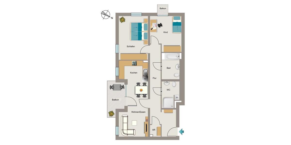 Etagenwohnung Bochum Wiemelhausen - 3 Zimmer, 88 m&sup2;, 1.232&euro; | Angebot:25050133