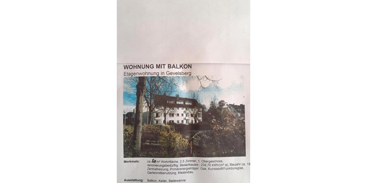 Etagenwohnung Gevelsberg - 2.5 Zimmer, 50 m&sup2;, 135.000&euro; | Angebot:26122126