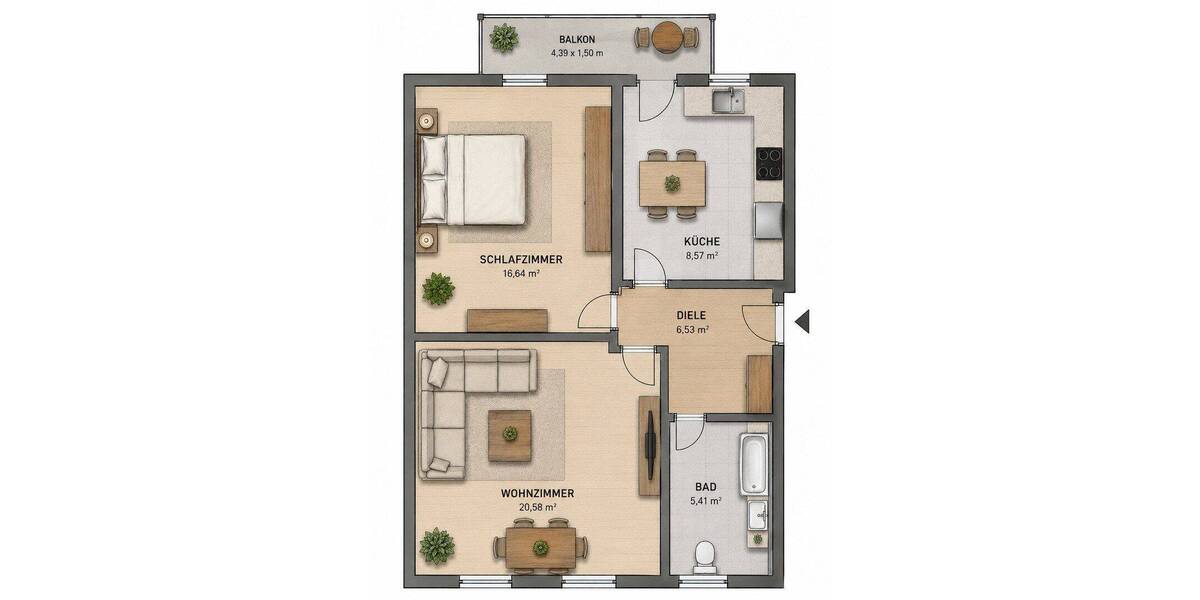 Etagenwohnung Duisburg Röttgersbach - 2 Zimmer, 59 m&sup2;, 440&euro; | Angebot:26900581