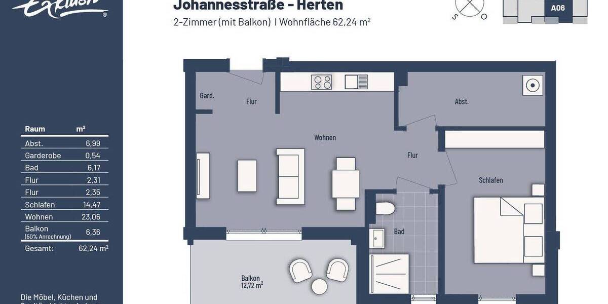 Etagenwohnung Herten Westerholt - 2 Zimmer, 62 m&sup2;, 255.000&euro; | Angebot:25745261