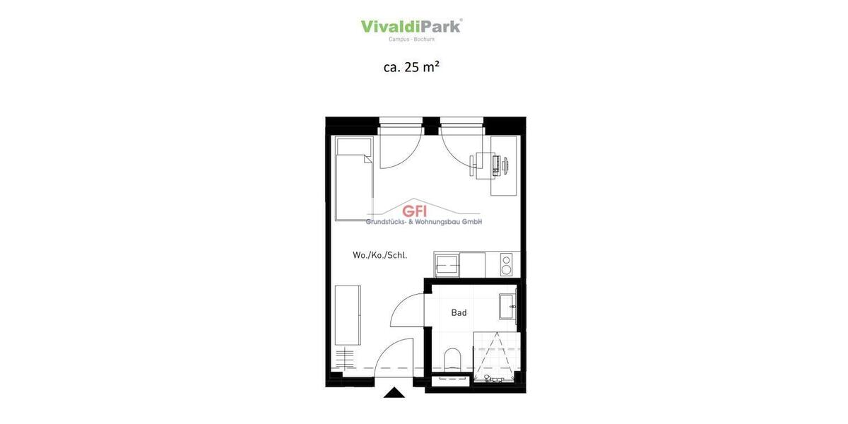 Etagenwohnung Bochum Laer - 2 Zimmer, 62 m&sup2;, 1.090&euro; | Angebot:26381526