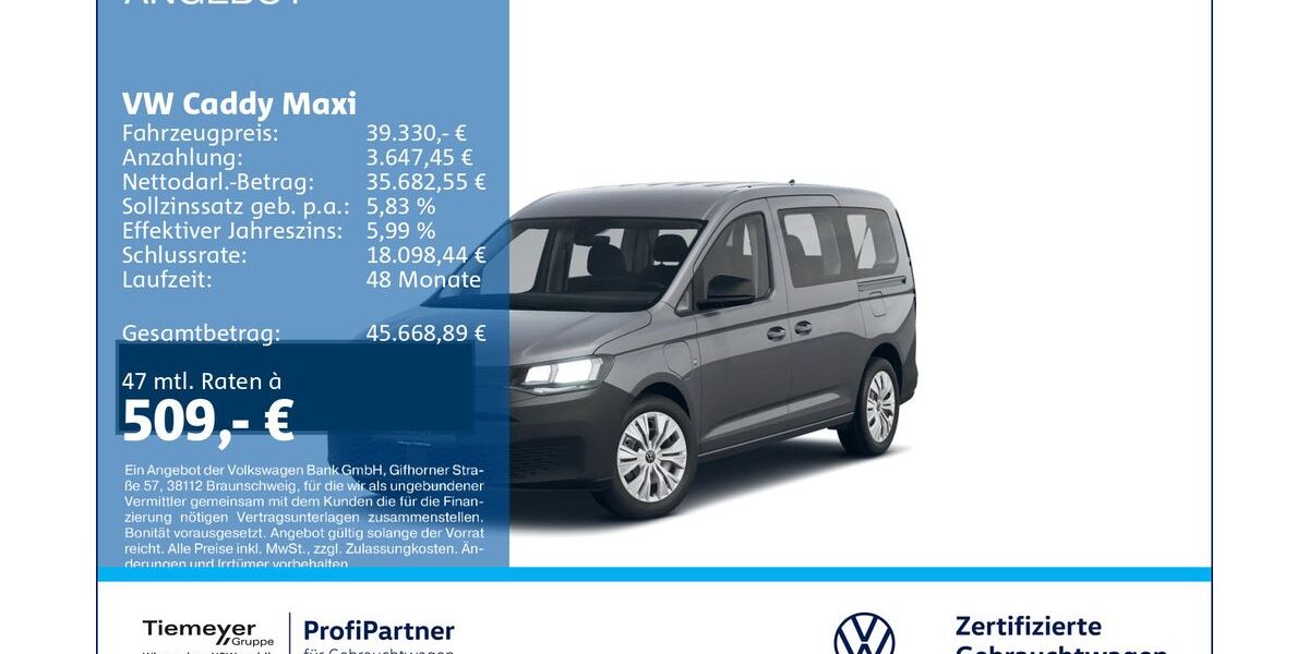 VW Caddy Maxi 6.871 km 39.330 &euro; Recklinghausen 45663