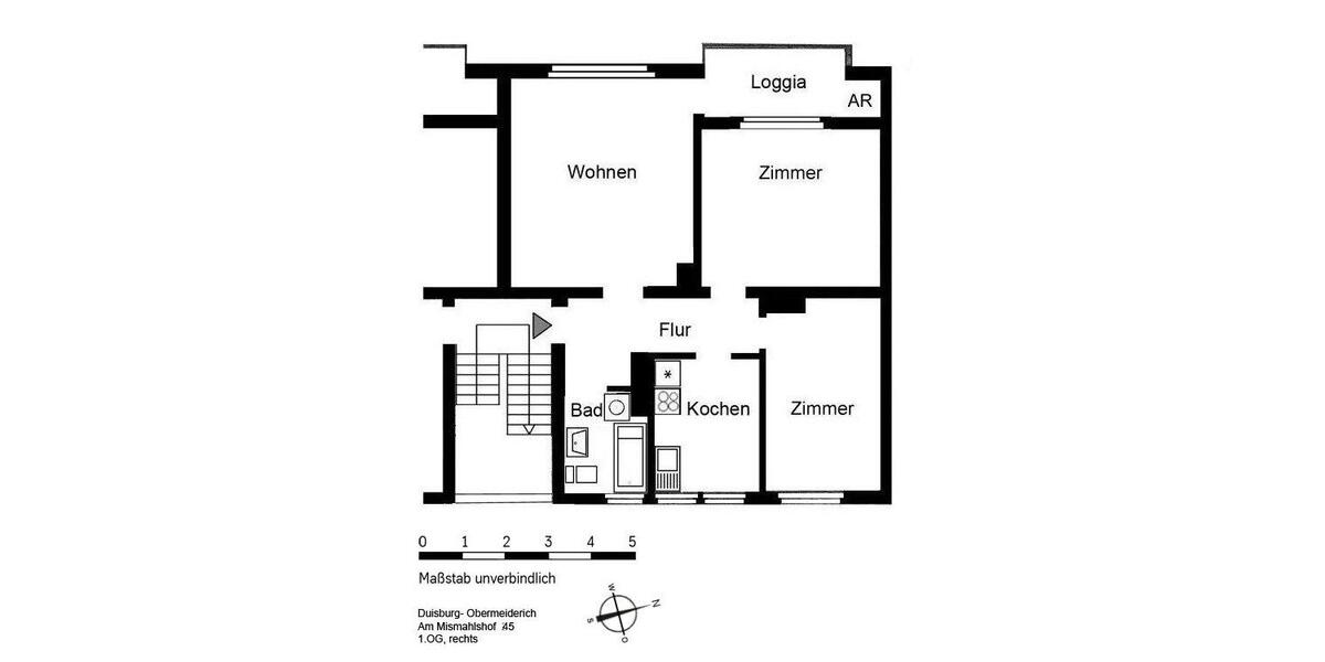 Etagenwohnung Duisburg Mittelmeiderich - 3 Zimmer, 66 m&sup2;, 579&euro; | Angebot:26254312
