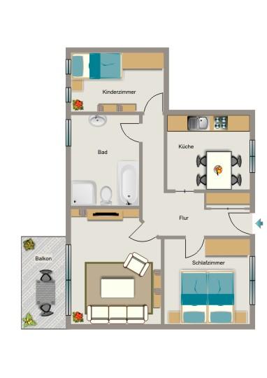 Etagenwohnung Recklinghausen Berghausen - 3.5 Zimmer, 85 m&sup2;, 675&euro; | Angebot:25643776