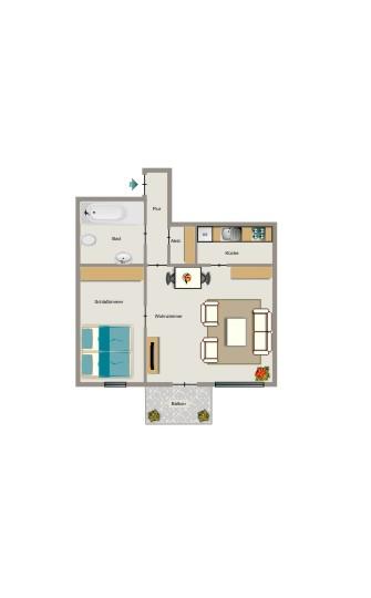 Erdgeschoßwohnung Bochum Günnigfeld - 2.5 Zimmer, 43 m&sup2;, 399&euro; | Angebot:26703626