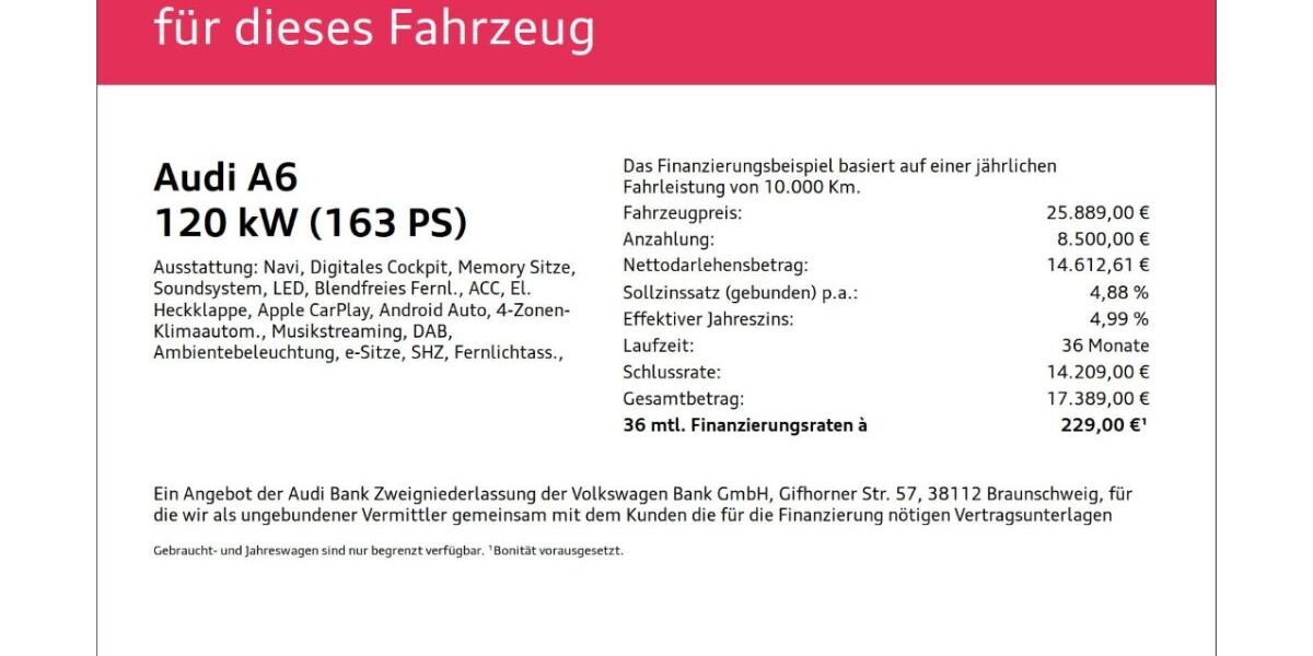 Audi A6 109.421 km 25.889 &euro; Wuppertal 42109