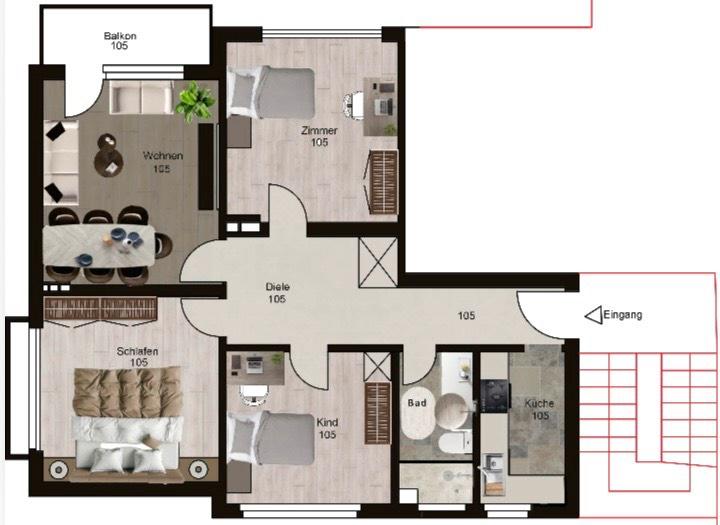 Etagenwohnung Velbert Velbert-Mitte - 4 Zimmer, 90 m&sup2;, 1.000&euro; | Angebot:26223481