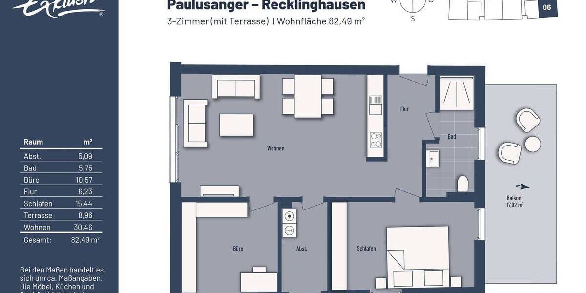 Etagenwohnung Recklinghausen Stadtmitte - 3 Zimmer, 82 m&sup2;, 369.000&euro; | Angebot:25690412