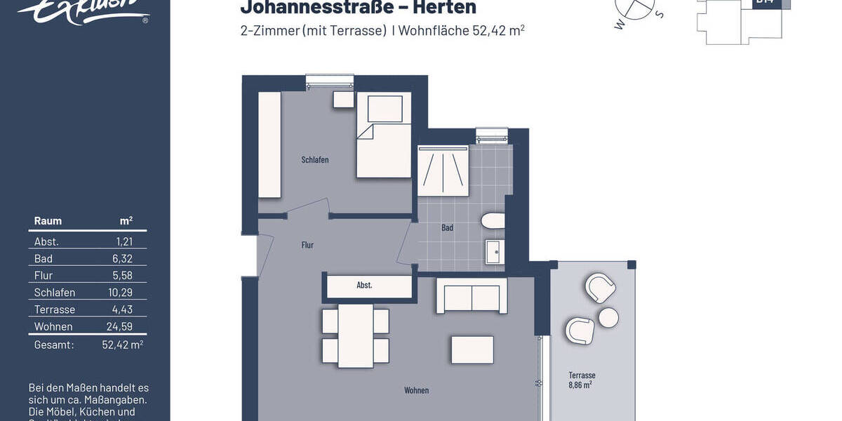 Etagenwohnung Herten Westerholt - 2 Zimmer, 52 m&sup2;, 213.000&euro; | Angebot:26435755