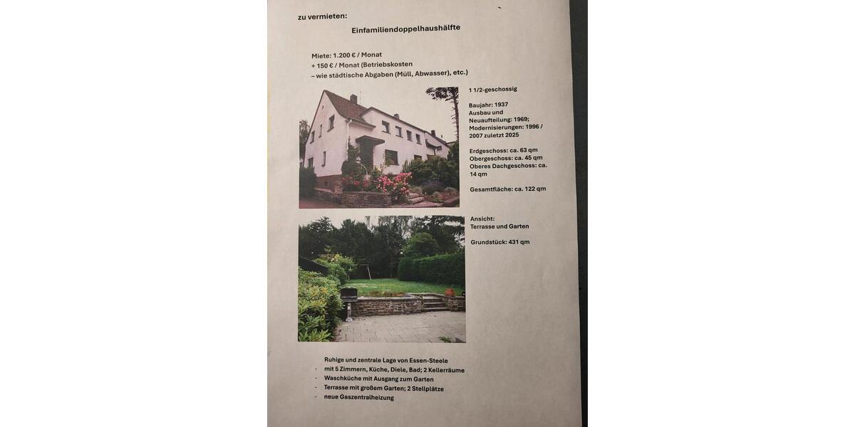 Einfamiliendoppelhaushälfte zu vermieten 5 zimmer