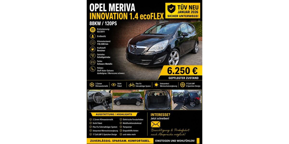 Opel Meriva 110.500 km 6.250 &euro; Schermbeck 46514