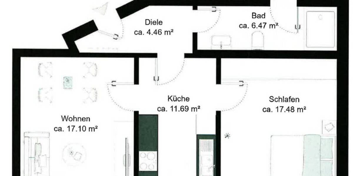 Etagenwohnung Dortmund Mitte - 2 Zimmer, 58 m&sup2;, 139.000&euro; | Angebot:26391121