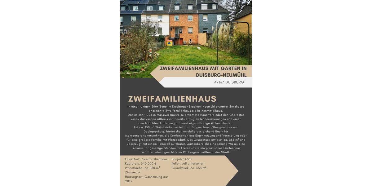 Reihenhaus Duisburg Hamborn - 6 Zimmer, 150 m&sup2;, 340.000&euro; | Angebot:27077480