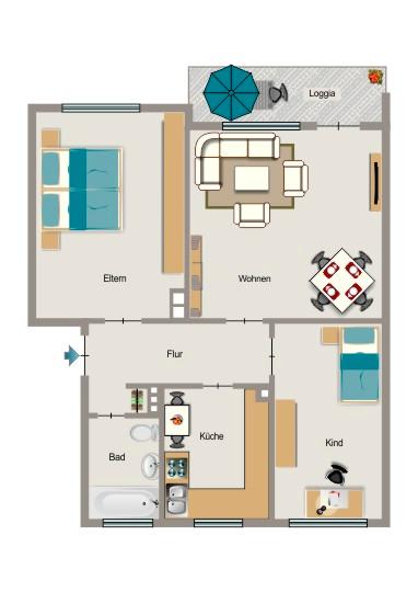 Erdgeschoßwohnung Duisburg Walsum - 3.5 Zimmer, 57 m&sup2;, 495&euro; | Angebot:26656405