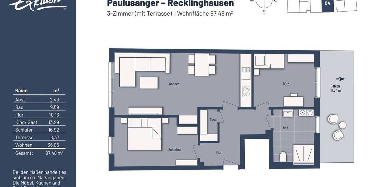 Etagenwohnung Recklinghausen Stadtmitte - 3 Zimmer, 97 m&sup2;, 439.000&euro; | Angebot:25777326