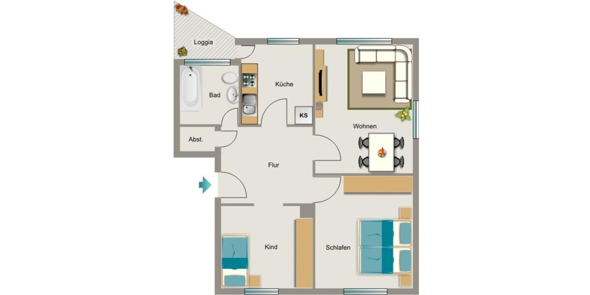 Erdgeschoßwohnung Duisburg Beeck - 3.5 Zimmer, 58 m&sup2;, 486&euro; | Angebot:24252591