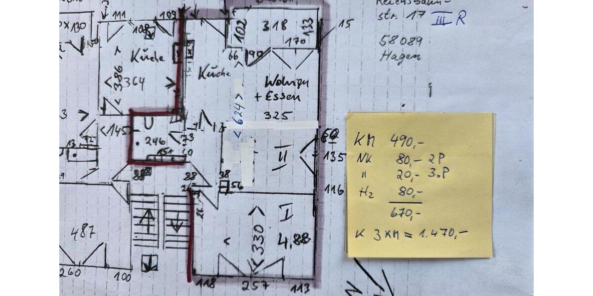 Etagenwohnung Hagen Hagen-Nord - 2 Zimmer, 56 m&sup2;, 490&euro; | Angebot:25267802