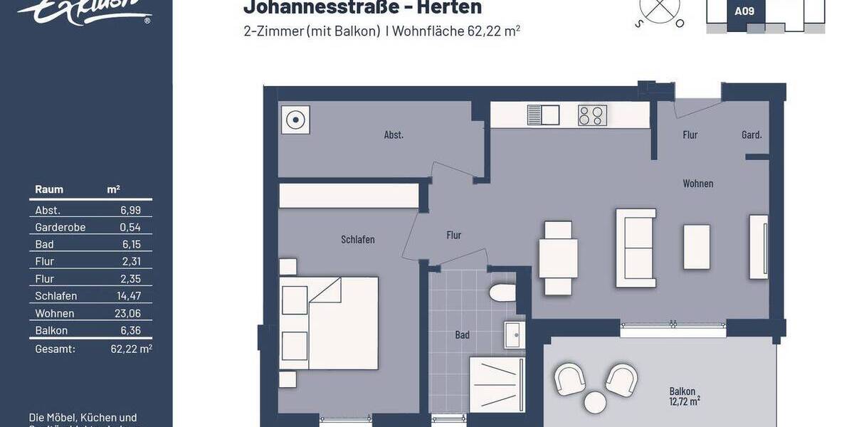 Etagenwohnung Herten Westerholt - 2 Zimmer, 62 m&sup2;, 255.000&euro; | Angebot:25690447