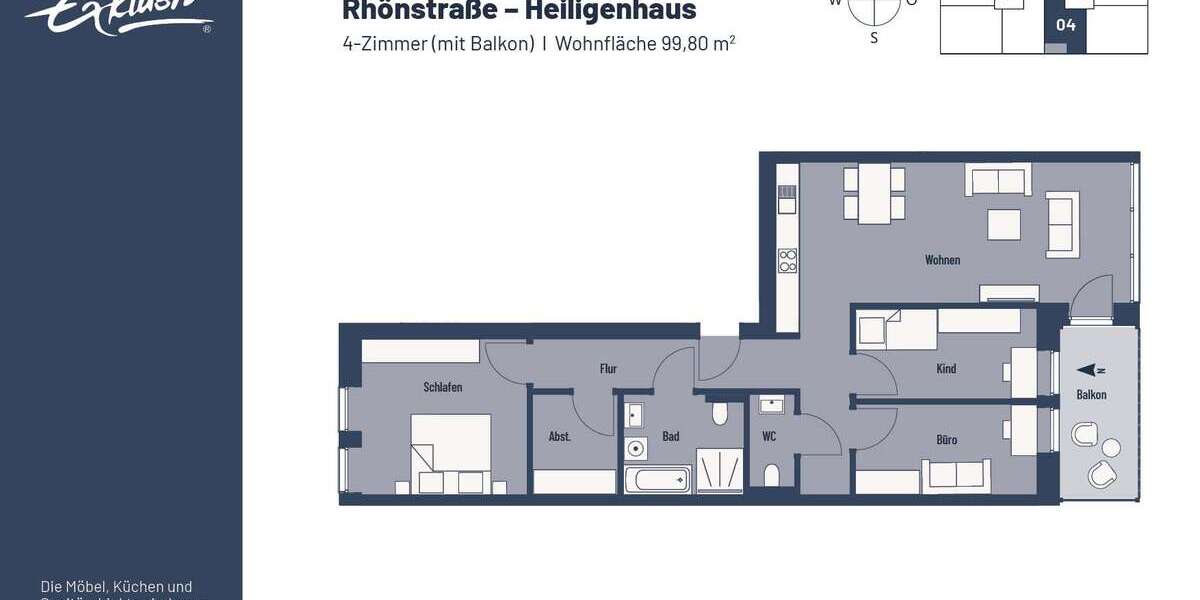 Etagenwohnung Heiligenhaus Oberilp - 4 Zimmer, 100 m&sup2;, 671&euro; | Angebot:25637170