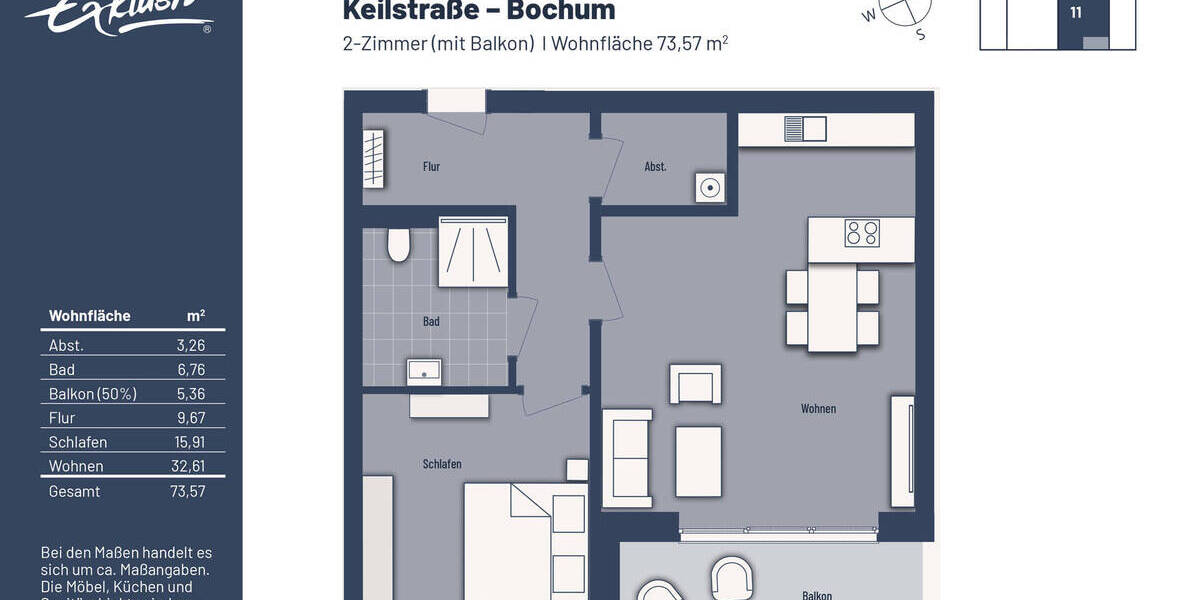 Etagenwohnung Bochum Linden - 2 Zimmer, 73 m&sup2;, 319.000&euro; | Angebot:19318567