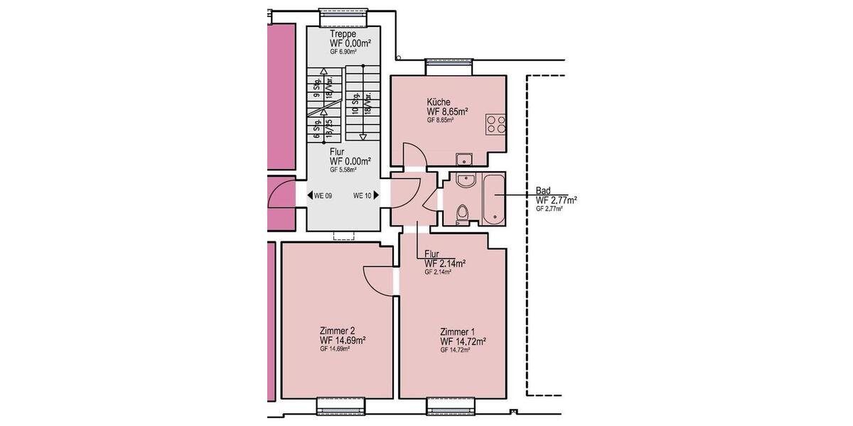 Etagenwohnung Bochum Günnigfeld - 2 Zimmer, 43 m&sup2;, 350&euro; | Angebot:26210750